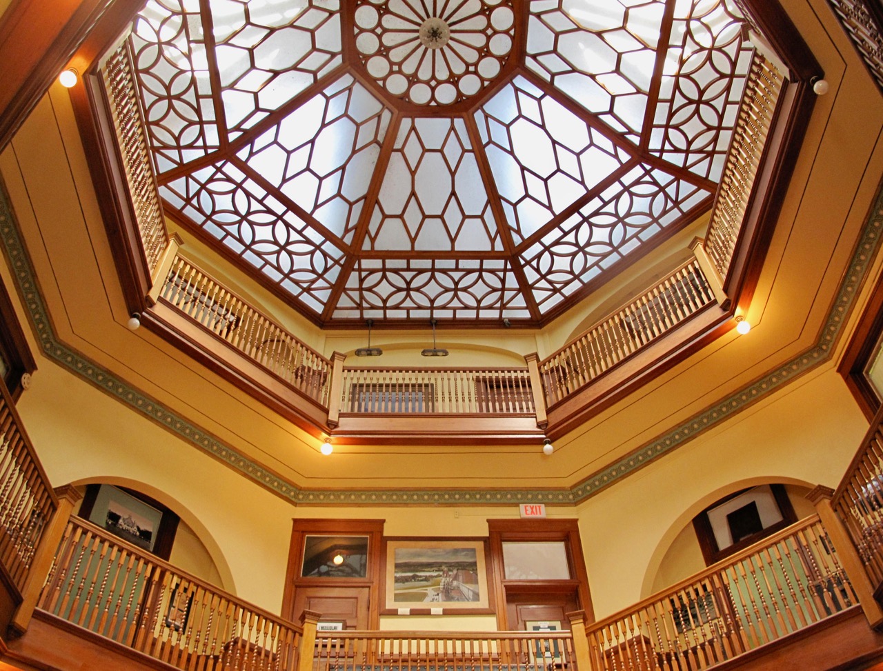 Looking updwards to the dome of the open, octagonal Maine State Building at Poland Spring. It and the other sights at Poland Spring Resort are some of Maine's best quirky museums.